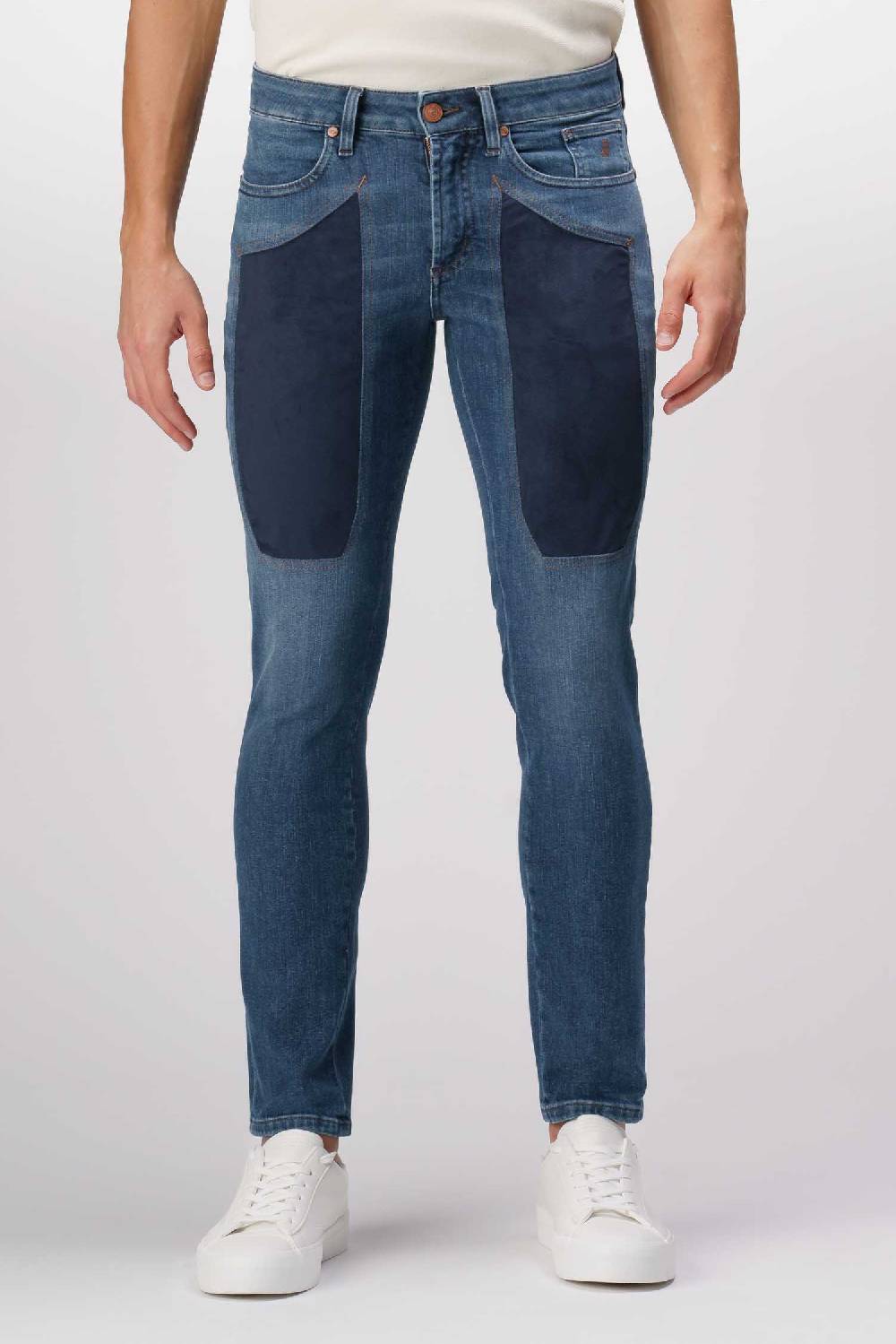 Jeckerson James - Pantalone 5 tasche con toppa in comfort denim blu scuro Online
